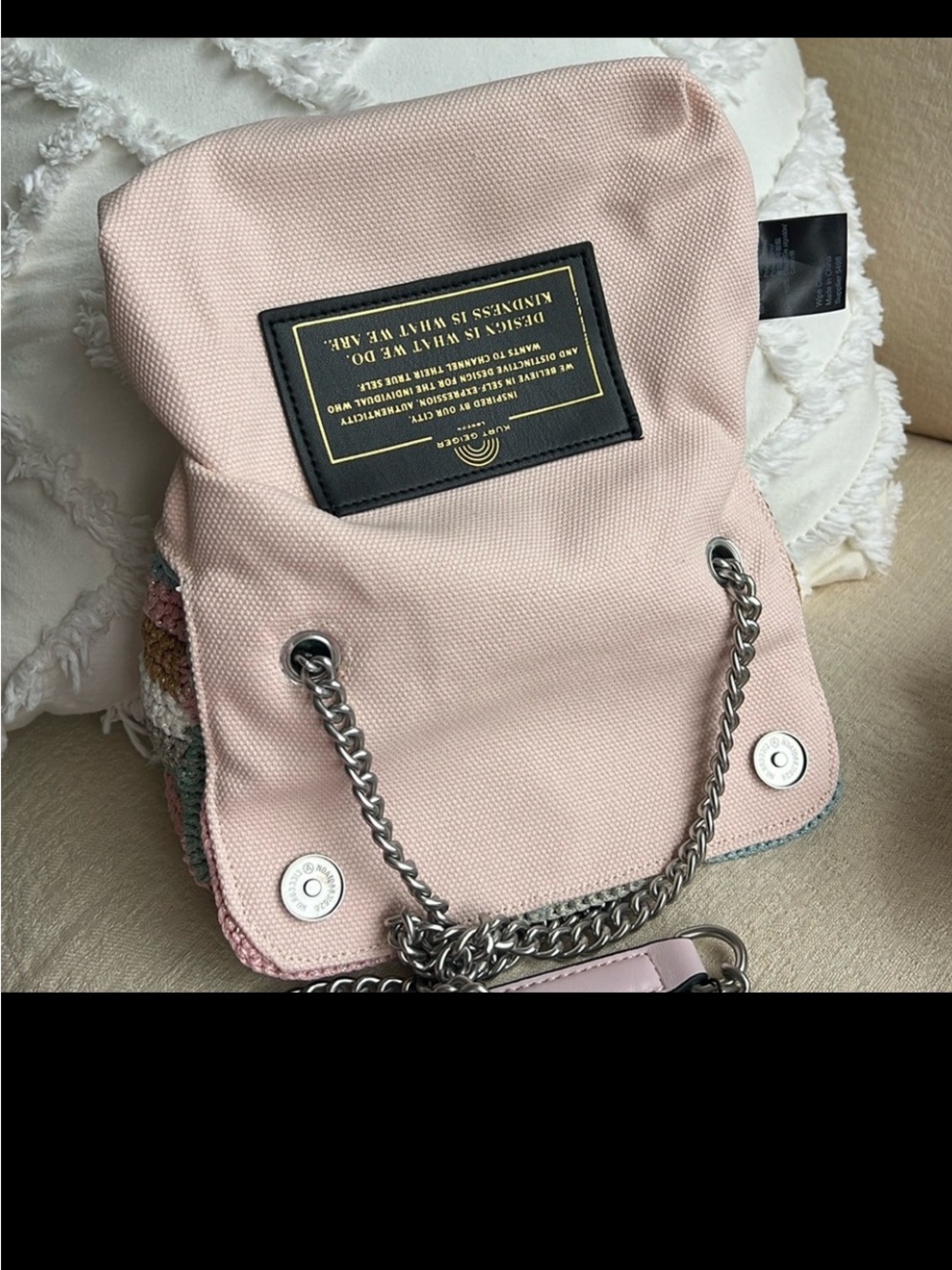Kurt Geiger Kensington crochet patchwork boho crossbody bag pastel blue pink - Picture 11 of 13